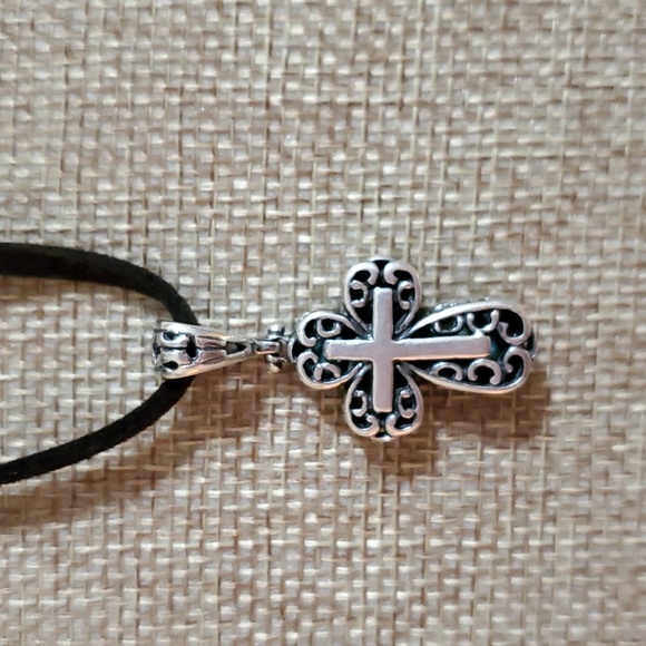 Reversible  Sterling Cross Pendant on Cord - Picture 2 of 3